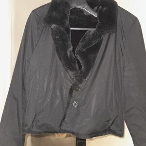Jones New York Black Teddy Coat with Plush Collar
